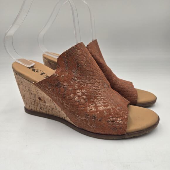Kork Ease Sandal Womens 9 M Brown Animal Print Cork Heel Slide On Cottage Boho - Picture 1 of 7